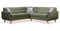  Sofa sectionnel Freeman de Kort & Co. 2 pièces po en tissu d’apparence lin avec pattes en bois - vert avocat