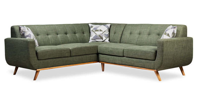 Sofa sectionnel Freeman de Kort & Co. 2 pièces po en tissu d’apparence lin avec pattes en bois - vert avocat