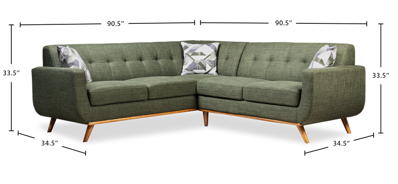 Sofa sectionnel Freeman de Kort & Co. 2 pièces po en tissu d’apparence lin avec pattes en bois - vert avocat