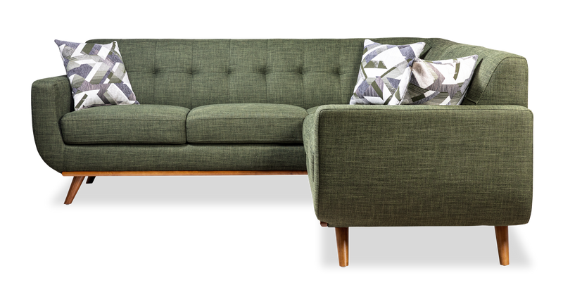 Sofa sectionnel Freeman de Kort & Co. 2 pièces po en tissu d’apparence lin avec pattes en bois - vert avocat