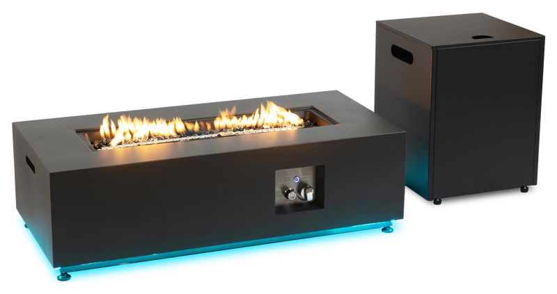 Foyer-table à gaz propane Glow de 42 po (L) et de 50 000 BTU en métal avec éclairage à DEL intégré
