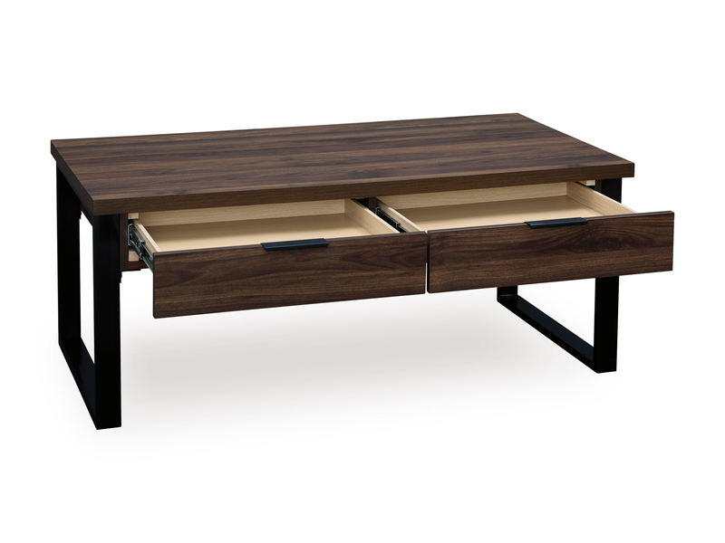 Table à café contemporaine Griffin de 46 po avec 2 tiroirs - brun foncé