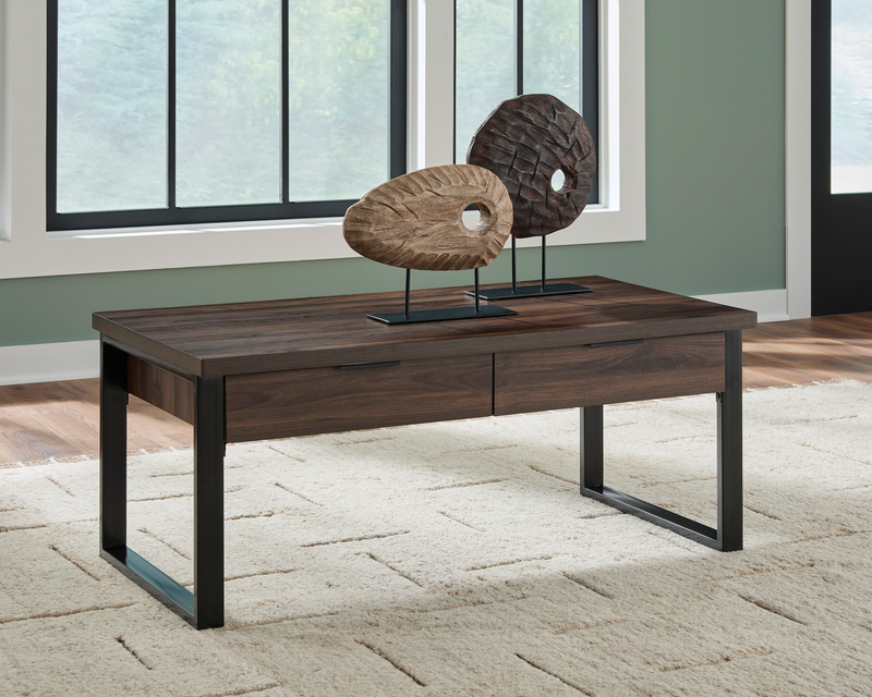 Table à café contemporaine Griffin de 46 po avec 2 tiroirs - brun foncé