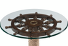 Hatfield 26" Eclectic Accent Table with Glass Top & Wood Base with Wheel Top – Dark Oak | Table d’appoint éclectique Hatfield de 26 po avec dessus en verre et base en bois avec dessus de style gouvernail - chêne foncé