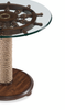 Hatfield 26" Eclectic Accent Table with Glass Top & Wood Base with Wheel Top – Dark Oak | Table d’appoint éclectique Hatfield de 26 po avec dessus en verre et base en bois avec dessus de style gouvernail - chêne foncé