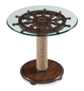 Hatfield 26" Eclectic Accent Table with Glass Top & Wood Base with Wheel Top – Dark Oak | Table d’appoint éclectique Hatfield de 26 po avec dessus en verre et base en bois avec dessus de style gouvernail - chêne foncé