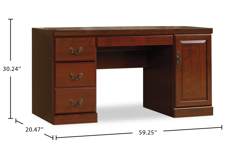 Bureau d’ordinateur Heritage de 59,25 po avec système de gestion des câbles - cerisier classique