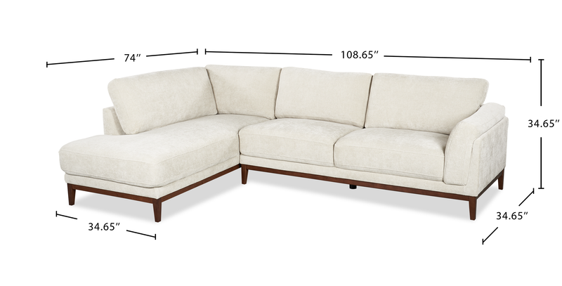 Sofa sectionnel de gauche Horizon 2 pièces en tissu avec base et pattes en bois - pierre