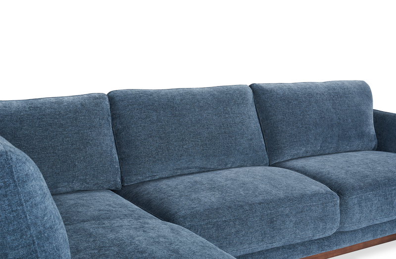 Sofa sectionnel de gauche Horizon 2 pièces en tissu avec base et pattes en bois - bleu marine