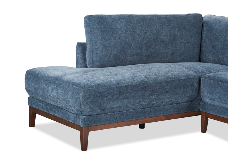 Sofa sectionnel de gauche Horizon 2 pièces en tissu avec base et pattes en bois - bleu marine