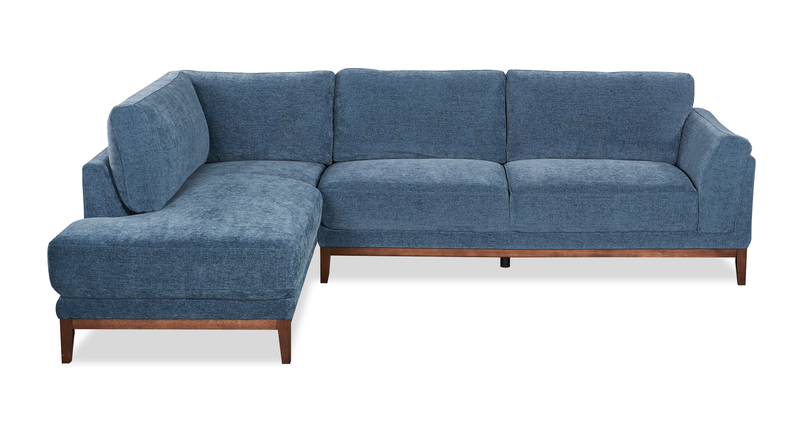 Sofa sectionnel de gauche Horizon 2 pièces en tissu avec base et pattes en bois - bleu marine