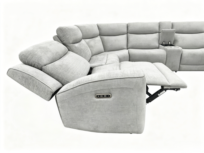 Sofa sectionnel à inclinaison électrique Kacey 6 pièces de po en tissu de chenille avec port USB - gris
