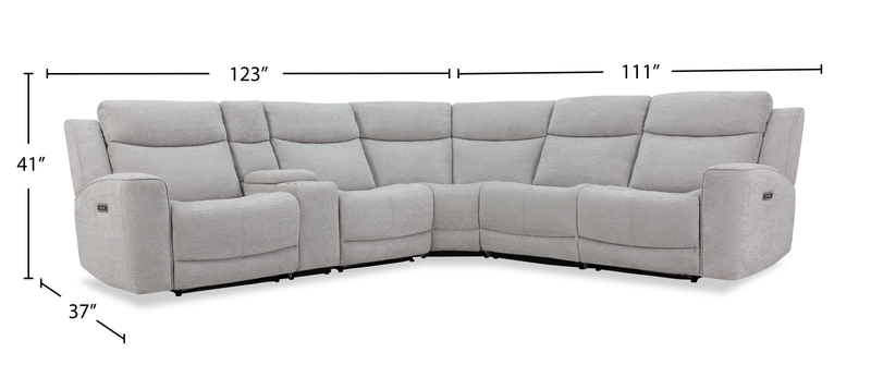 Sofa sectionnel à inclinaison électrique Kacey 6 pièces de po en tissu de chenille avec port USB - gris
