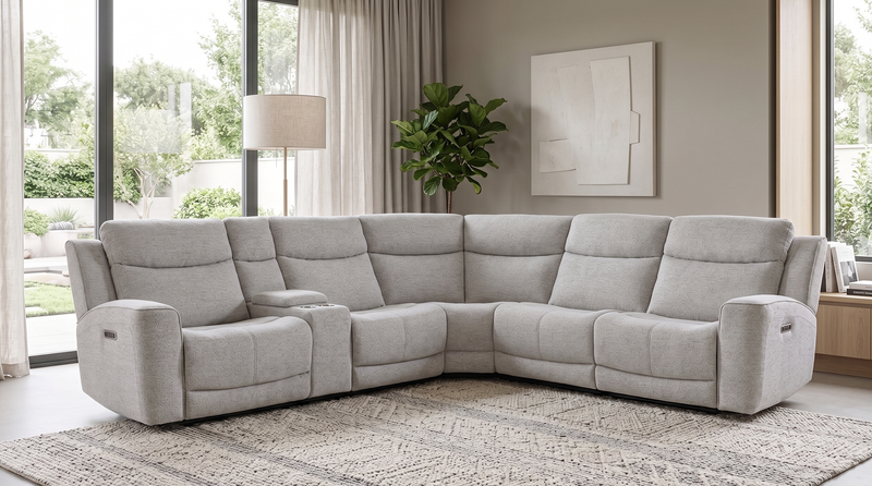 Sofa sectionnel à inclinaison électrique Kacey 6 pièces de po en tissu de chenille avec port USB - gris