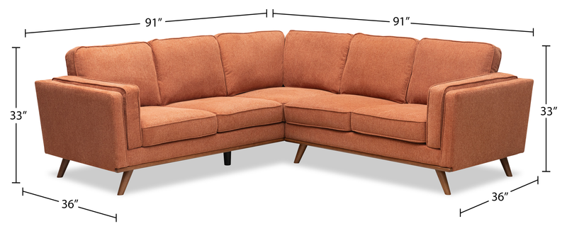 Sofa sectionnel Kassia de Kort & Co. 2 pièces en tissu d’apparence lin avec base et pattes en bois - orange