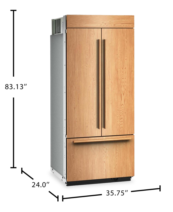 Réfrigérateur encastré KitchenAid de 20,8 pi3 et de 36 po à portes françaises à congélateur inférieur - panneau personnalisable - KBFN536TPA