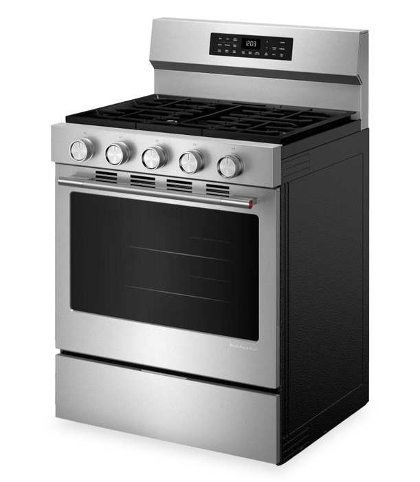 Cuisinière intelligente à gaz KitchenAid de 5 pi3 et de 30 po avec modes par convection - acier inoxydable PrintShieldMC - KFGS330TPS