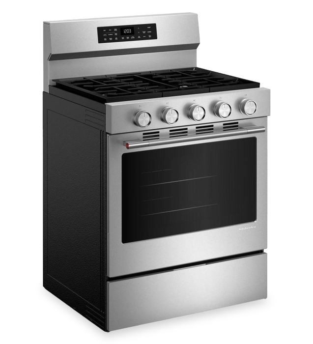 Cuisinière intelligente à gaz KitchenAid de 5 pi3 et de 30 po avec modes par convection - acier inoxydable PrintShieldMC - KFGS330TPS