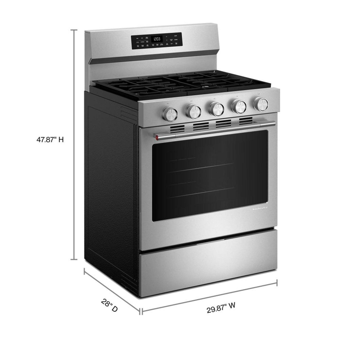Cuisinière intelligente à gaz KitchenAid de 5 pi3 et de 30 po avec modes par convection - acier inoxydable PrintShieldMC - KFGS330TPS