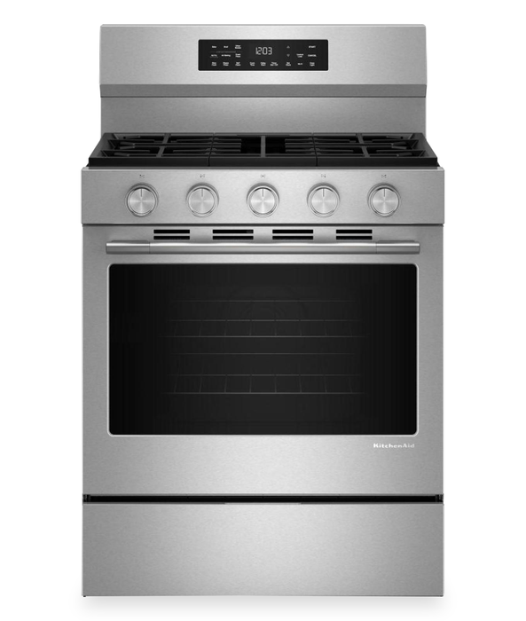Cuisinière intelligente à gaz KitchenAid de 5 pi3 et de 30 po avec modes par convection - acier inoxydable PrintShieldMC - KFGS330TPS