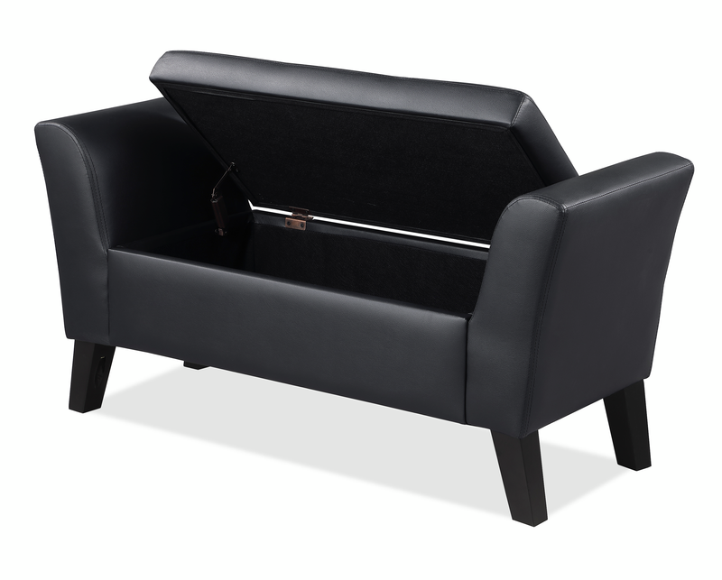 Banc contemporain Kohen de 46,75 po en tissu d’apparence cuir avec rangement - noir