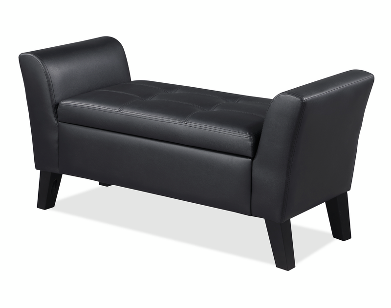 Banc contemporain Kohen de 46,75 po en tissu d’apparence cuir avec rangement - noir
