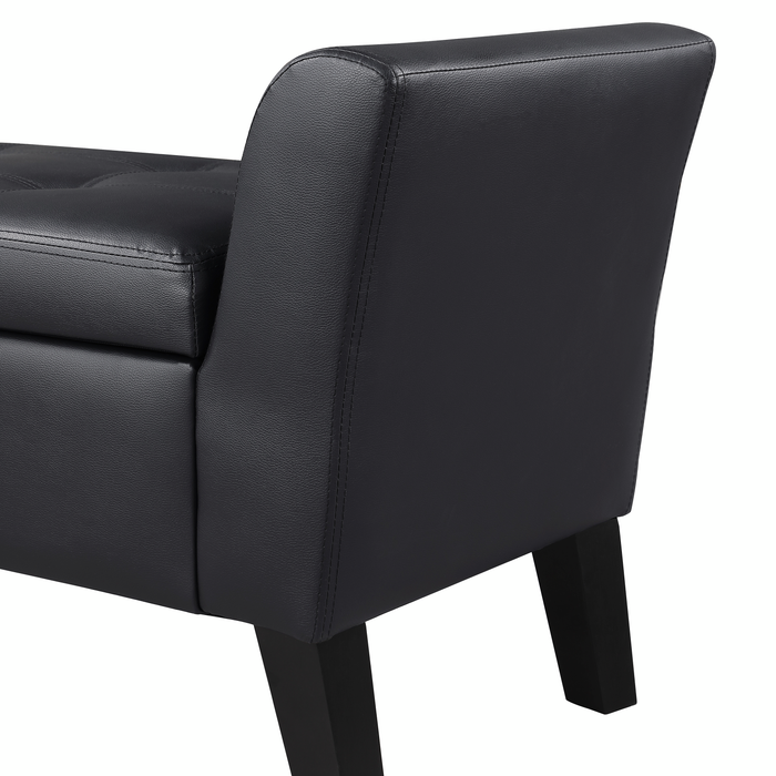 Banc contemporain Kohen de 46,75 po en tissu d’apparence cuir avec rangement - noir