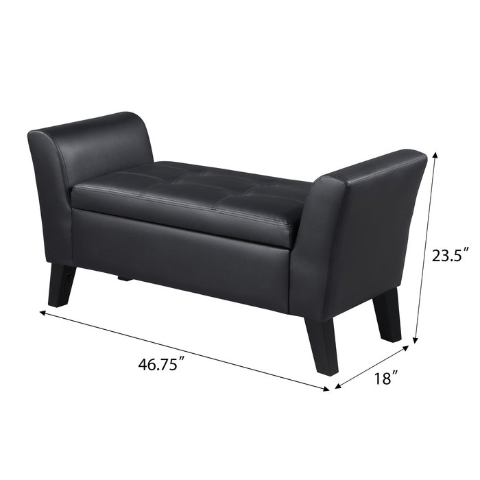 Banc contemporain Kohen de 46,75 po en tissu d’apparence cuir avec rangement - noir