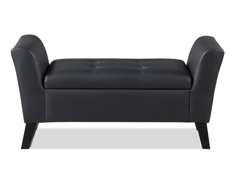 Banc contemporain Kohen de 46,75 po en tissu d’apparence cuir avec rangement - noir