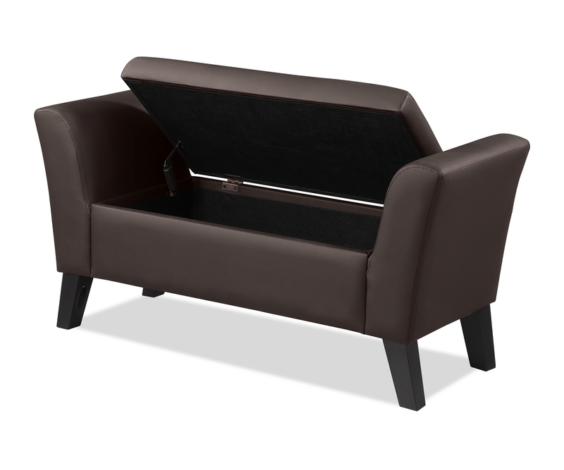 Banc contemporain Kohen de 46,75 po en tissu d’apparence cuir avec rangement - brun 