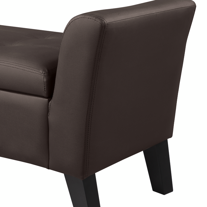 Banc contemporain Kohen de 46,75 po en tissu d’apparence cuir avec rangement - brun 