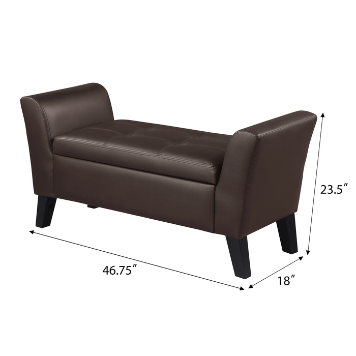 Banc contemporain Kohen de 46,75 po en tissu d’apparence cuir avec rangement - brun 