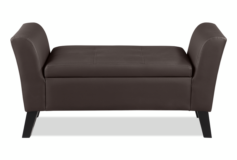 Banc contemporain Kohen de 46,75 po en tissu d’apparence cuir avec rangement - brun 