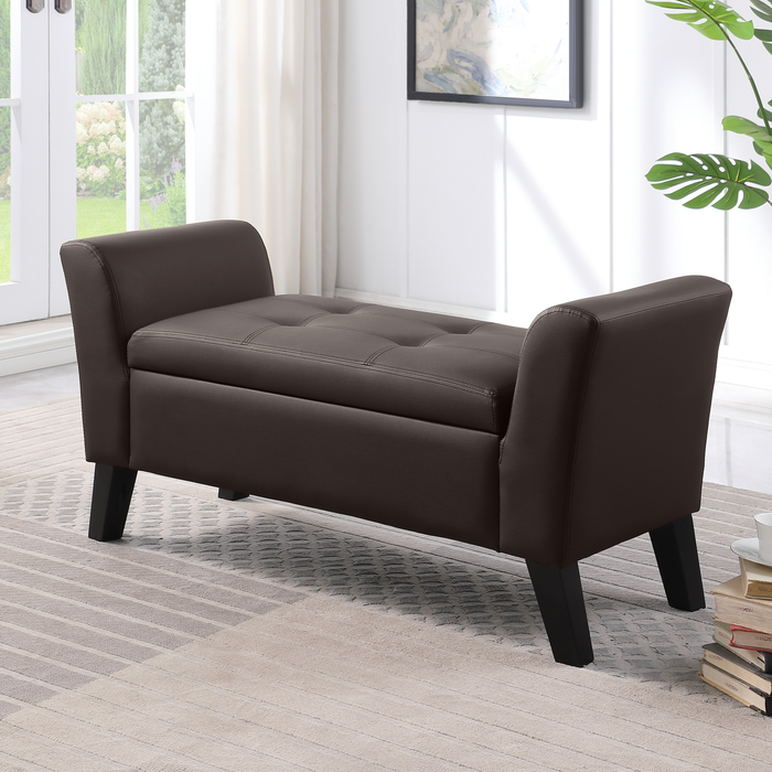 Banc contemporain Kohen de 46,75 po en tissu d’apparence cuir avec rangement - brun 
