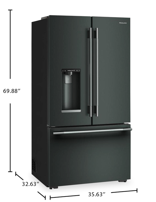 Réfrigérateur KitchenAid de 23,1 pi3 et de 35,6 po de profondeur comptoir à portes françaises avec remplissage automatique - minerai noir - KRFC536SJP