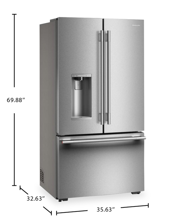 Réfrigérateur KitchenAid de 23,1 pi³ et de 35,6 po à profondeur de comptoir à portes françaises - acier inoxydable - KRFC536SPS