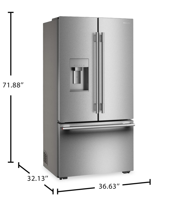 Réfrigérateur KitchenAid de 23,9 pi3 et de 36,6 po de profondeur comptoir à portes françaises - acier inoxydable - KRFC736SPS