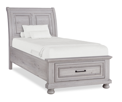 Kylie Platform Storage Bed with Headboard & Frame, Sand - Twin Size | Lit plateforme de rangement Kylie sable avec tête de lit et cadre de lit - format lit simple