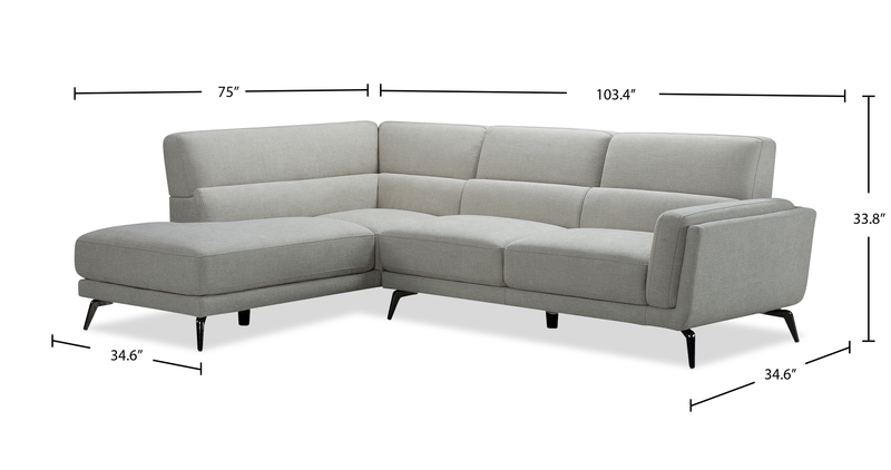 Sofa sectionnel de gauche Kyrie 2 pièces de po en tissu d'apparence lin - taupe