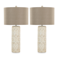  Ensemble de 2 lampes de table Lacey de 31 po avec abat-jour d’apparence lin beige - brun