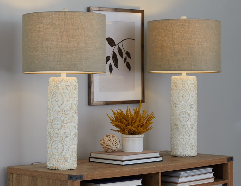 Ensemble de 2 lampes de table Lacey de 31 po avec abat-jour d’apparence lin beige - brun