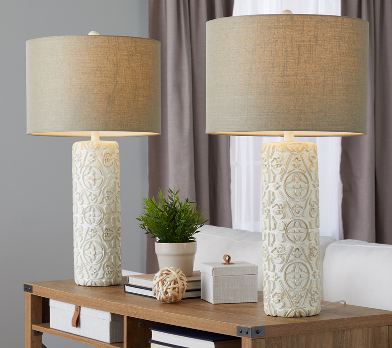 Ensemble de 2 lampes de table Lacey de 31 po avec abat-jour d’apparence lin beige - brun