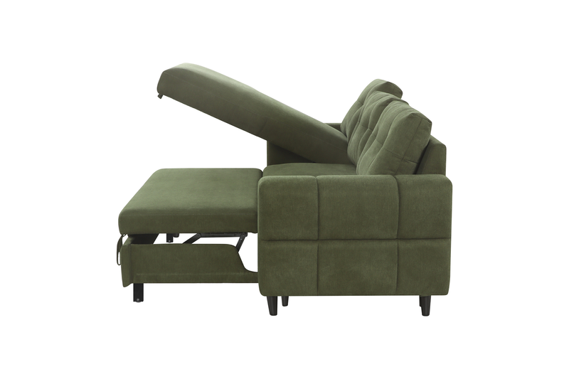 Sofa-lit sectionnel de gauche Laval 2 pièces en tissu avec fauteuil long de rangement - vert
