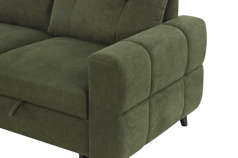 Sofa-lit sectionnel de gauche Laval 2 pièces en tissu avec fauteuil long de rangement - vert