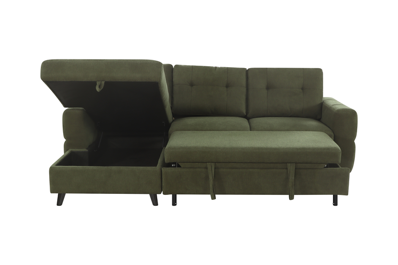 Sofa-lit sectionnel de gauche Laval 2 pièces en tissu avec fauteuil long de rangement - vert