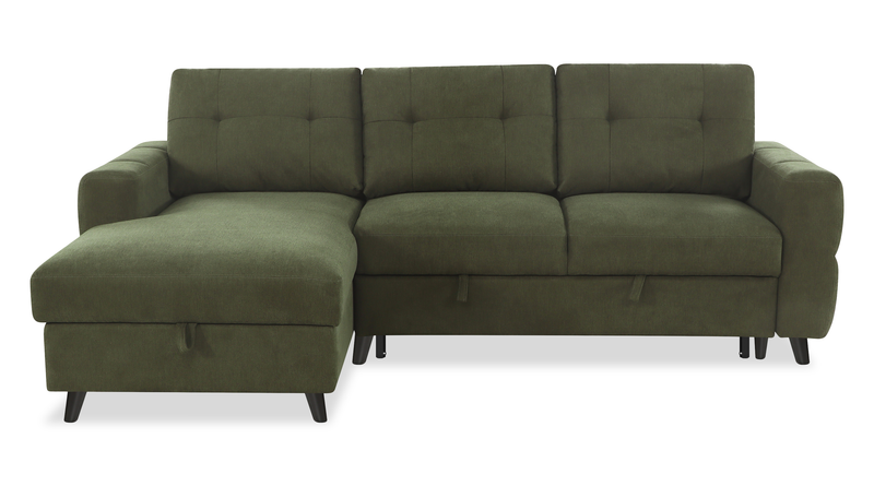 Sofa-lit sectionnel de gauche Laval 2 pièces en tissu avec fauteuil long de rangement - vert