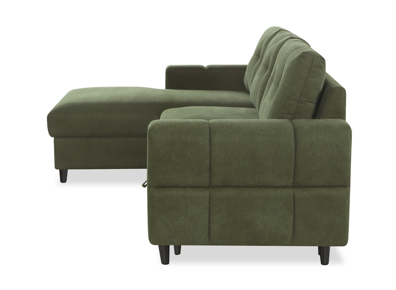 Sofa-lit sectionnel de gauche Laval 2 pièces en tissu avec fauteuil long de rangement - vert