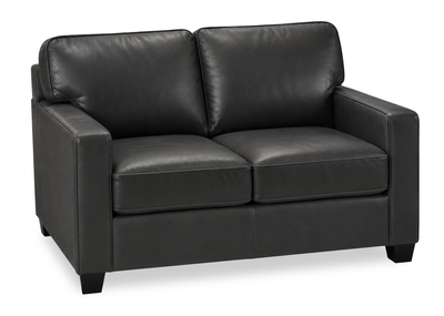 Made in Canada Lennox 57” Genuine Leather Loveseat with Removable Cushions - Black | Causeuse Lennox de 57 po fabriquée au Canada en cuir véritable avec coussins amovibles - noire