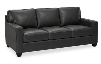 Made in Canada Lennox 79” Genuine Leather Sofa with Removable Cushions - Black | Sofa Lennox de 79 po fabriqué au Canada en cuir véritable avec coussins amovibles - noir