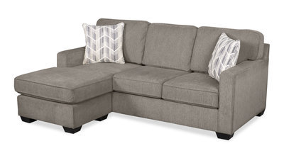 Made in Canada Lennox Chenille Fabric Reversible Sectional with Reversible Cushions - Grey | Sofa sectionnel réversible Lennox fabriqué au Canada en tissu de chenille avec coussins réversibles - gris